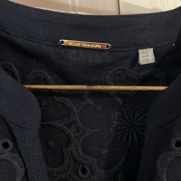 NWOT Elie Tahari Embroidered Dress Navy size L - Picture 5 of 8